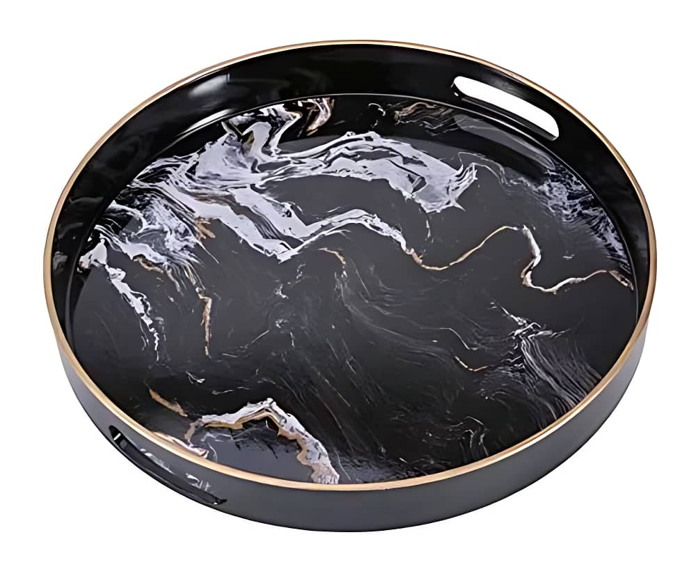 Bandeja Decorativa Redonda Mármol Negra 36 cm | Lala Home Colombia