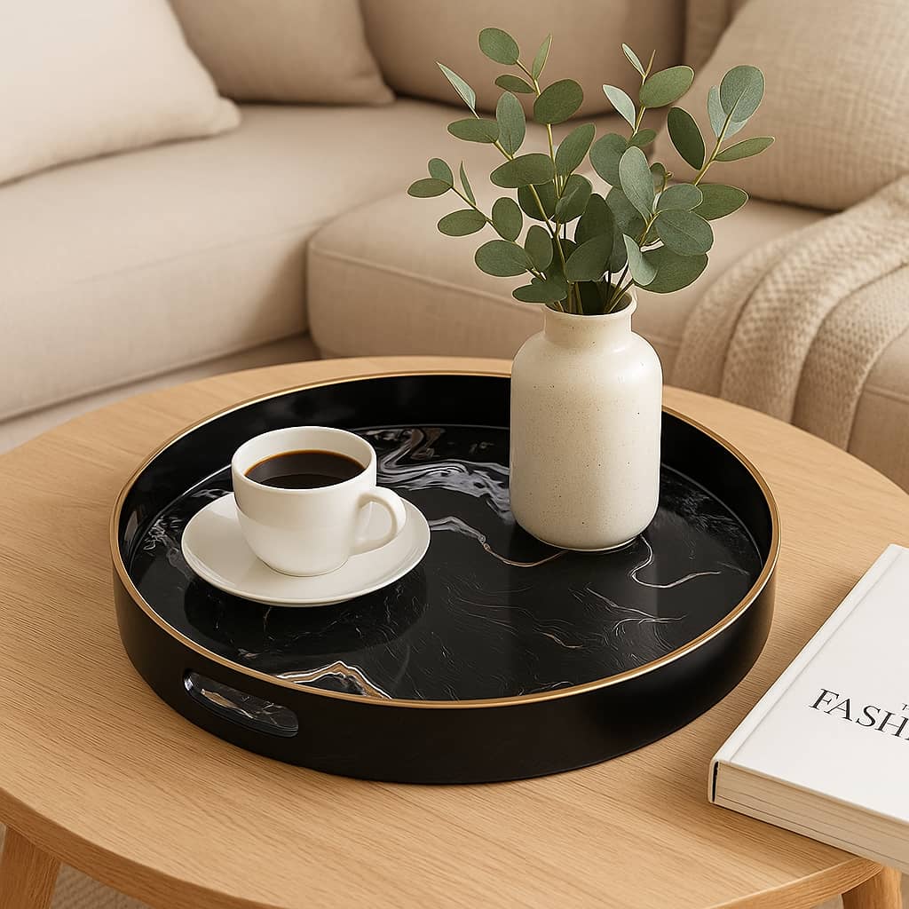 Bandeja Decorativa Redonda Mármol Negra 36 cm | Lala Home Colombia
