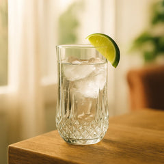 Vaso pequeño de vidrio con relieve geométrico rombos 235 ml