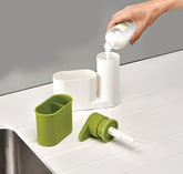 Soporte porta esponja y dispensador lavaloza blanco y verde