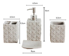 Set baño 4 piezas textura círculos relieves gris