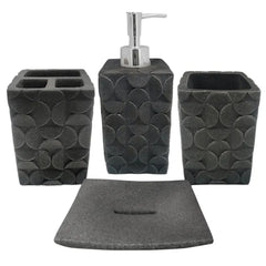 Set baño 4 piezas textura círculos relieves gris