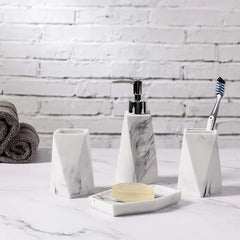 Set de baño 4 piezas efecto mármol blanco
