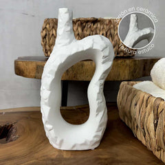 Florero En Cerámica Diseño Rustico 26cm Blanco