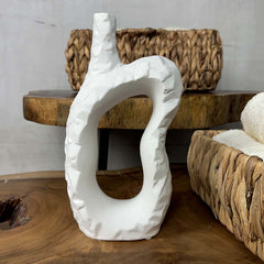 Florero En Cerámica Diseño Rustico 26cm Blanco