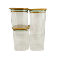 Set x3 Recipientes Herméticos Con Tapa En Bambú