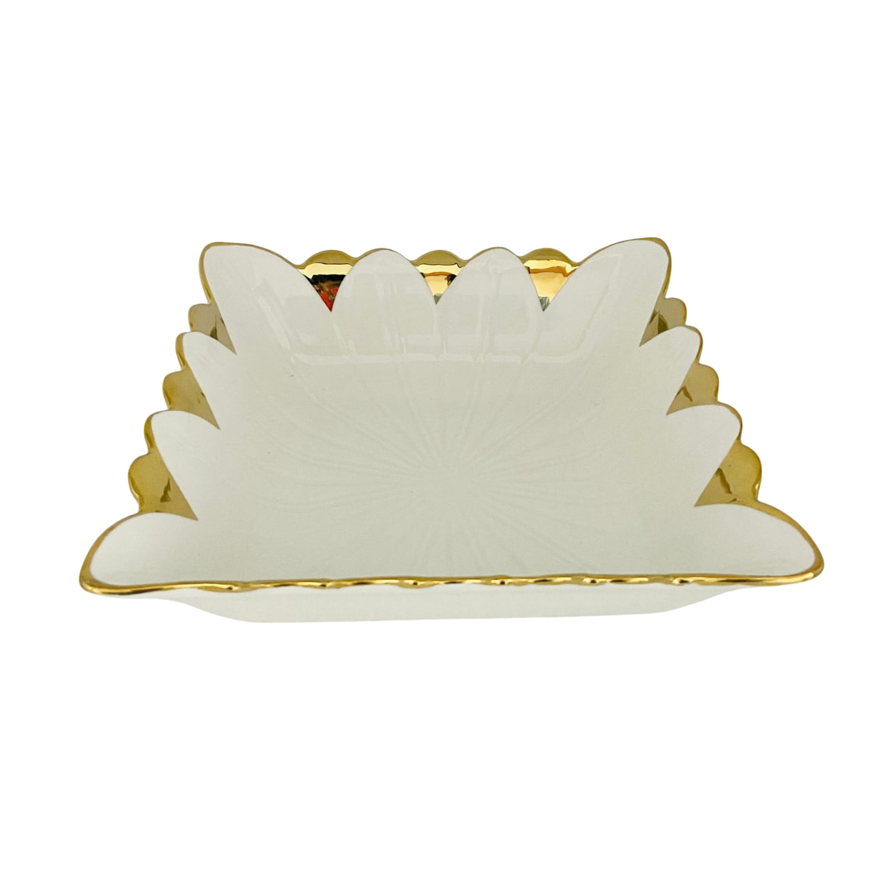 Bandeja Decorativa Cuadrada Forma De Flor Borde Dorado 24x24cm
