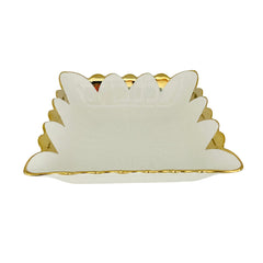 Bandeja Decorativa Cuadrada Forma De Flor Borde Dorado 24x24cm