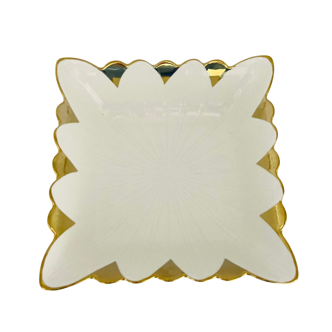 Bandeja Decorativa Cuadrada Forma De Flor Borde Dorado 24x24cm