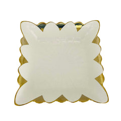 Bandeja Decorativa Cuadrada Forma De Flor Borde Dorado 24x24cm