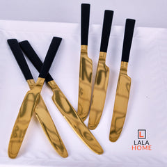 Set De Cuchillos x6 Unidades Dorados Mango Negro