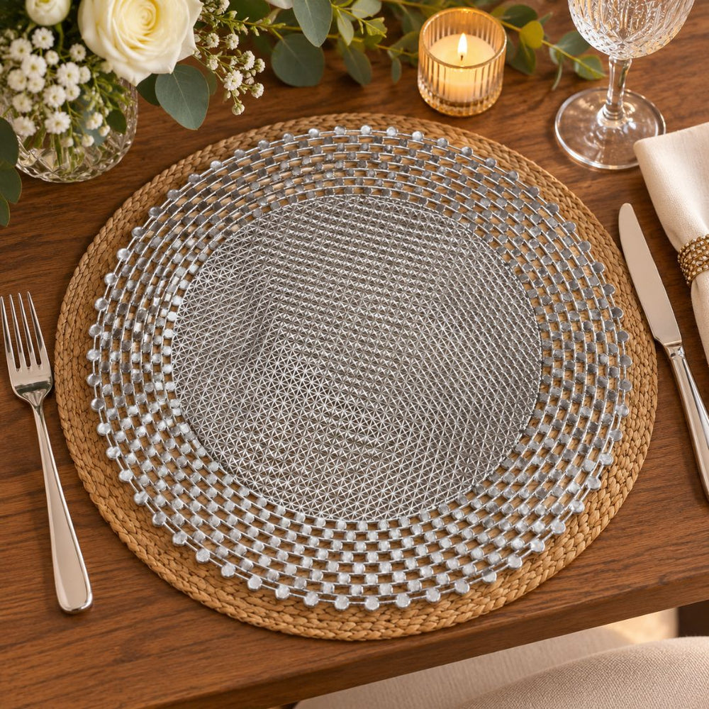 Individual para mesa redondo 38 cm con diseño entrelazado y borde texturizado