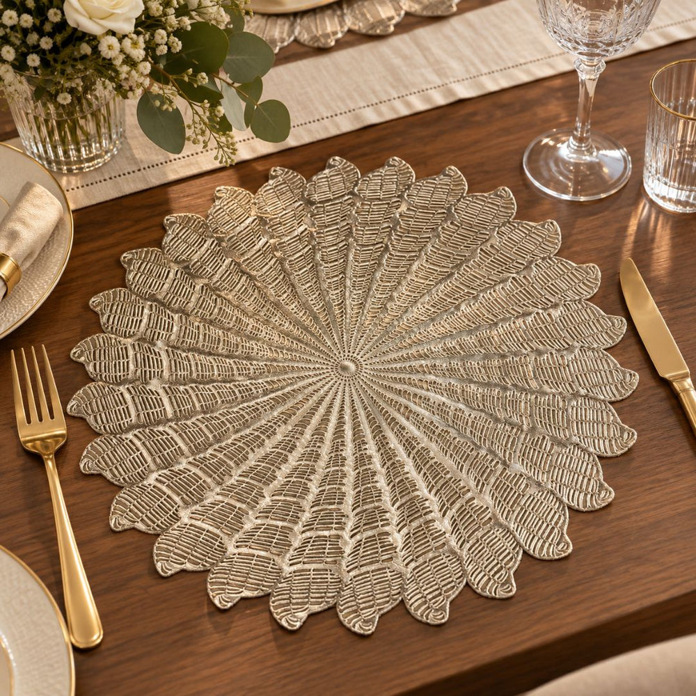 Individual para mesa redondo 38 cm con diseño radial de hojas texturizadas