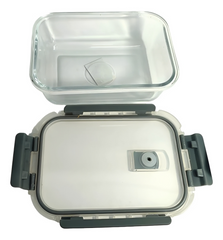 Vista superior de recipiente de vidrio con tapa transparente