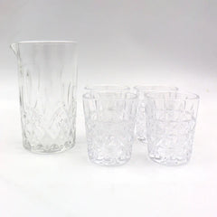 Set de copa 200 ml y 4 vasos shot en vidrio tallado