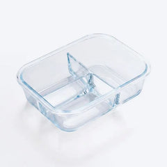 Recipiente rectangular de vidrio con tres compartimentos