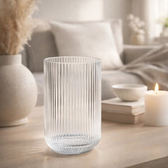 Vaso de vidrio 440 ml con diseño de líneas verticales transparente