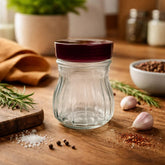 Recipiente de vidrio 1000 ml con tapa roja y diseño de líneas verticales