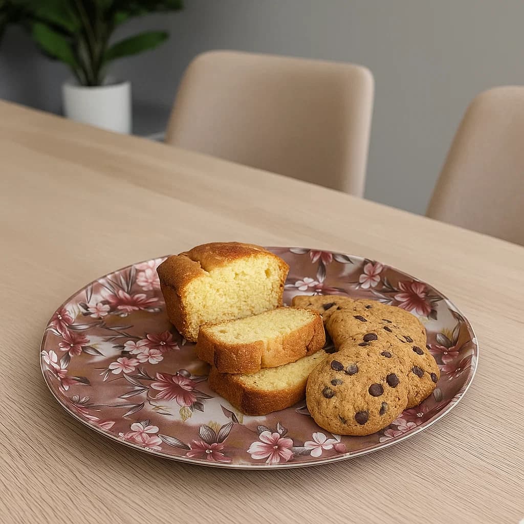 andeja redonda de 35 cm con diseño floral en tonos vinotinto y marrón