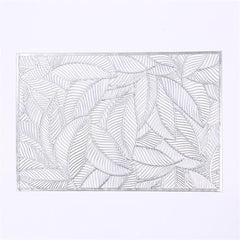 Individual para mesa moderno en PVC plateado diseño hojas