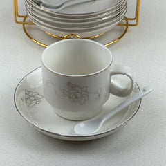 Set De Té x18 Pz Con Soporte Dorado Diseño Rosa