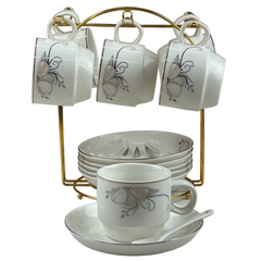 Set De Té x18 Pz Con Soporte Dorado