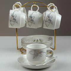 Set De Té x18 Pz Con Soporte Dorado