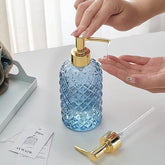 Dispensador De Jabón 195ml Con Tapa Dorado Diseño Rombos