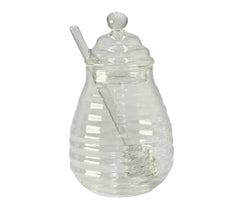 Recipiente de miel en vidrio con tapa y mezclador diseño líneas