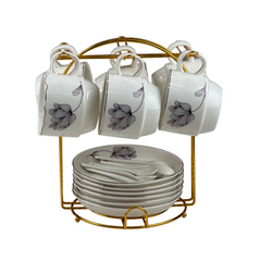 Set De Té x18 Pz Con Soporte Dorado Diseño Flor