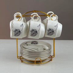 Set De Té x18 Pz Con Soporte Dorado Diseño Flor