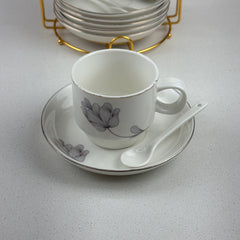 Set De Té x18 Pz Con Soporte Dorado Diseño Flor