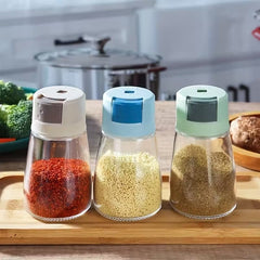 Set de 3 frascos de vidrio 180 ml con tapas de colores