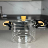 Olla de vidrio transparente 4.5 litros con tapa y mangos de madera