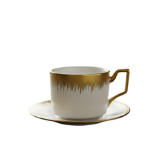 Set de plato con pocillo blanco y dorado