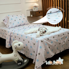 Juego De Sabanas Infantil 1.20 Mt Estampada Círculos Azul Y Gris