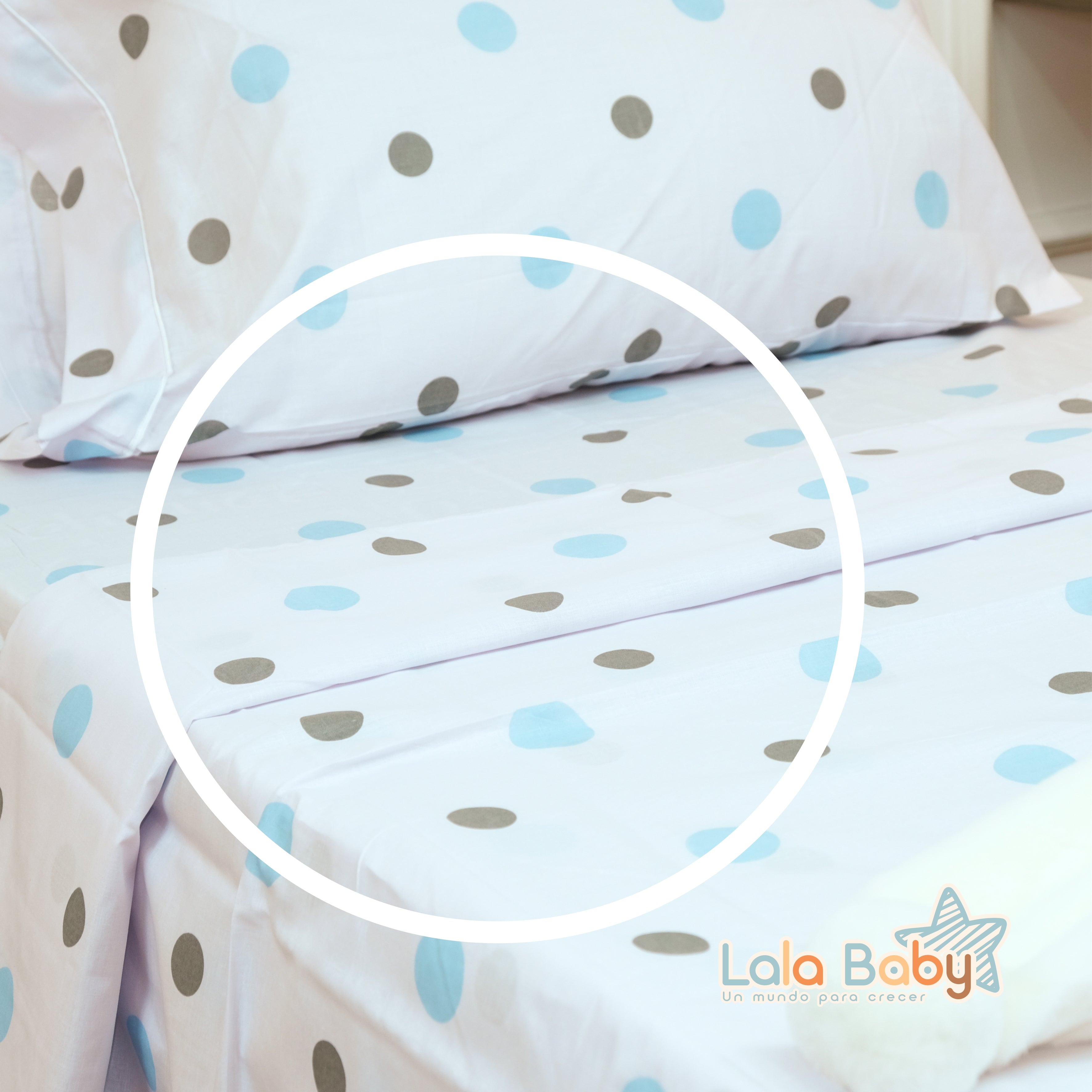 Juego De Sabanas Infantil 1.20 Mt Estampada Círculos Azul Y Gris