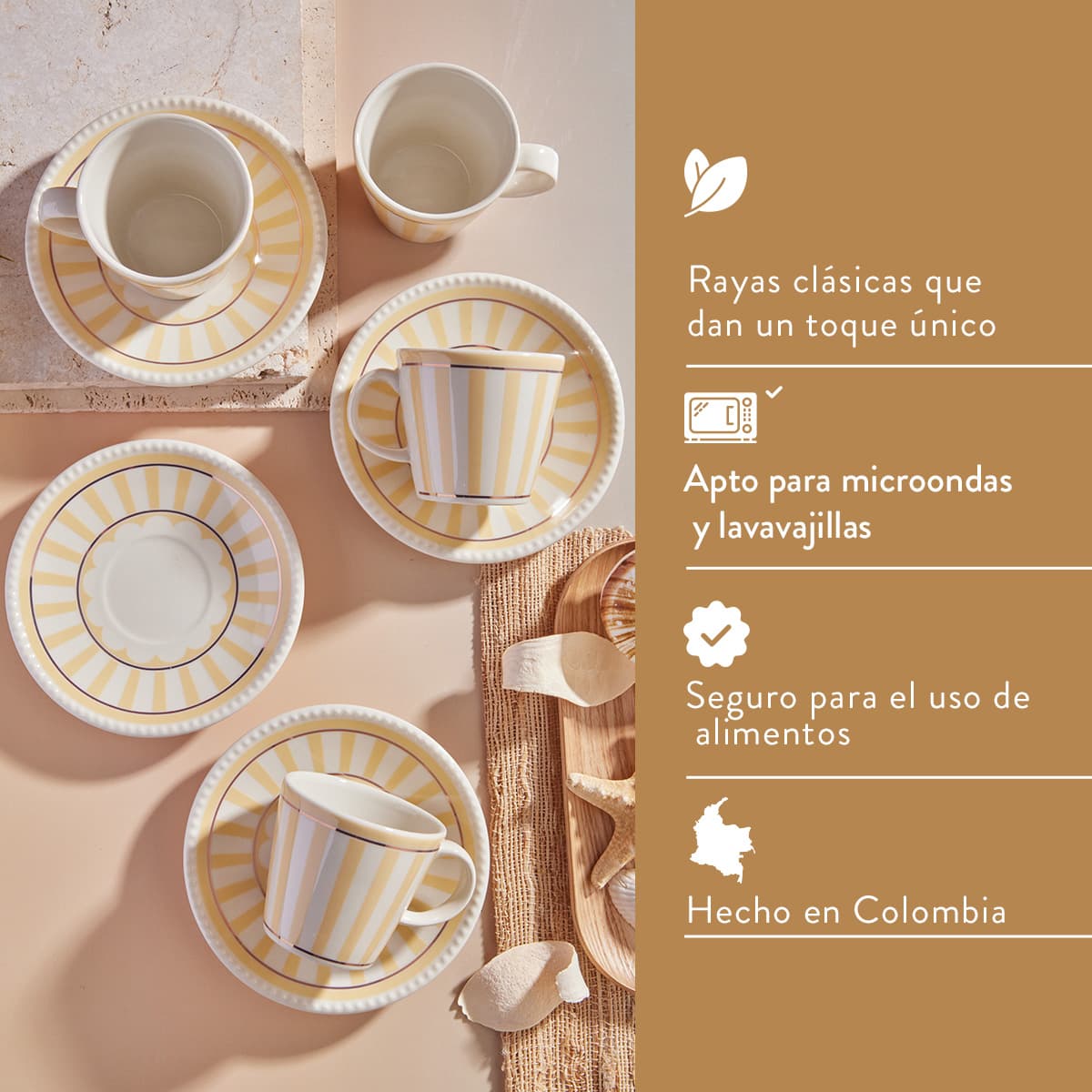 Set de té Lia 8 piezas moderno en loza decorada