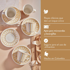 Set de té Lia 8 piezas moderno en loza decorada