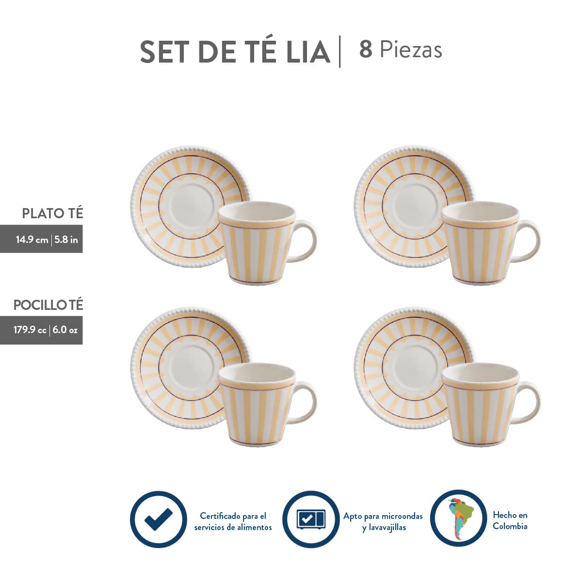 Pocillos de té con platos decorativos Set Lia Corona
