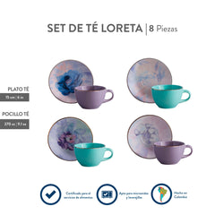 Set De Té 4 Puestos 8 Piezas 249.6ml Loreta
