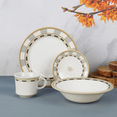 Vajilla Génova Decorada Corona 16 piezas borde verde y dorado