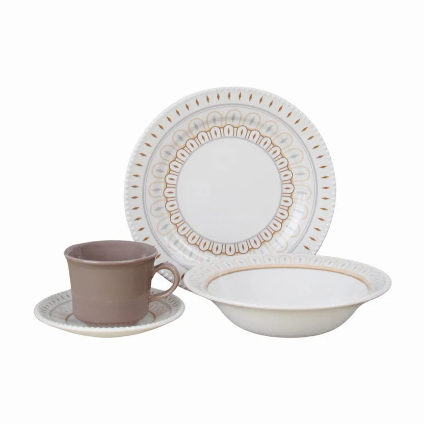 Vajilla Dapne Corona 16 piezas con diseño geométrico en tonos beige
