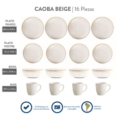 Vajilla 4 Puestos 16 Piezas Caoba Beige