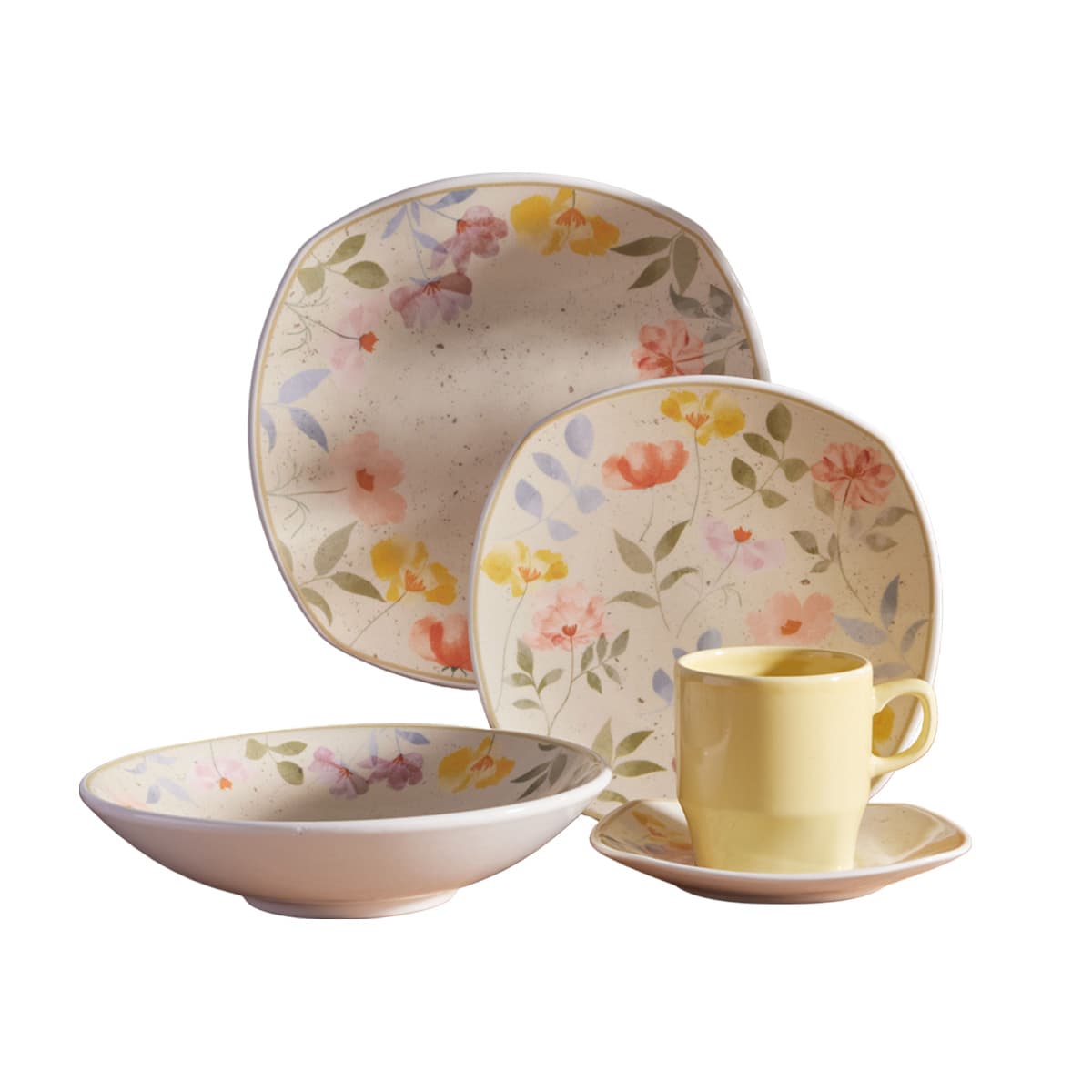 Vajilla floral Alisa de 20 piezas con pocillos amarillos