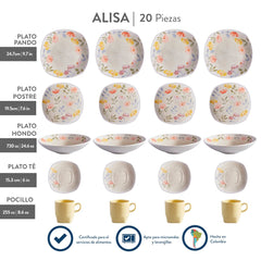 Vajilla Corona Alisa 20 piezas estilo natural y moderno