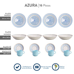 Platos hondos y pandos Azura diseño radial azul