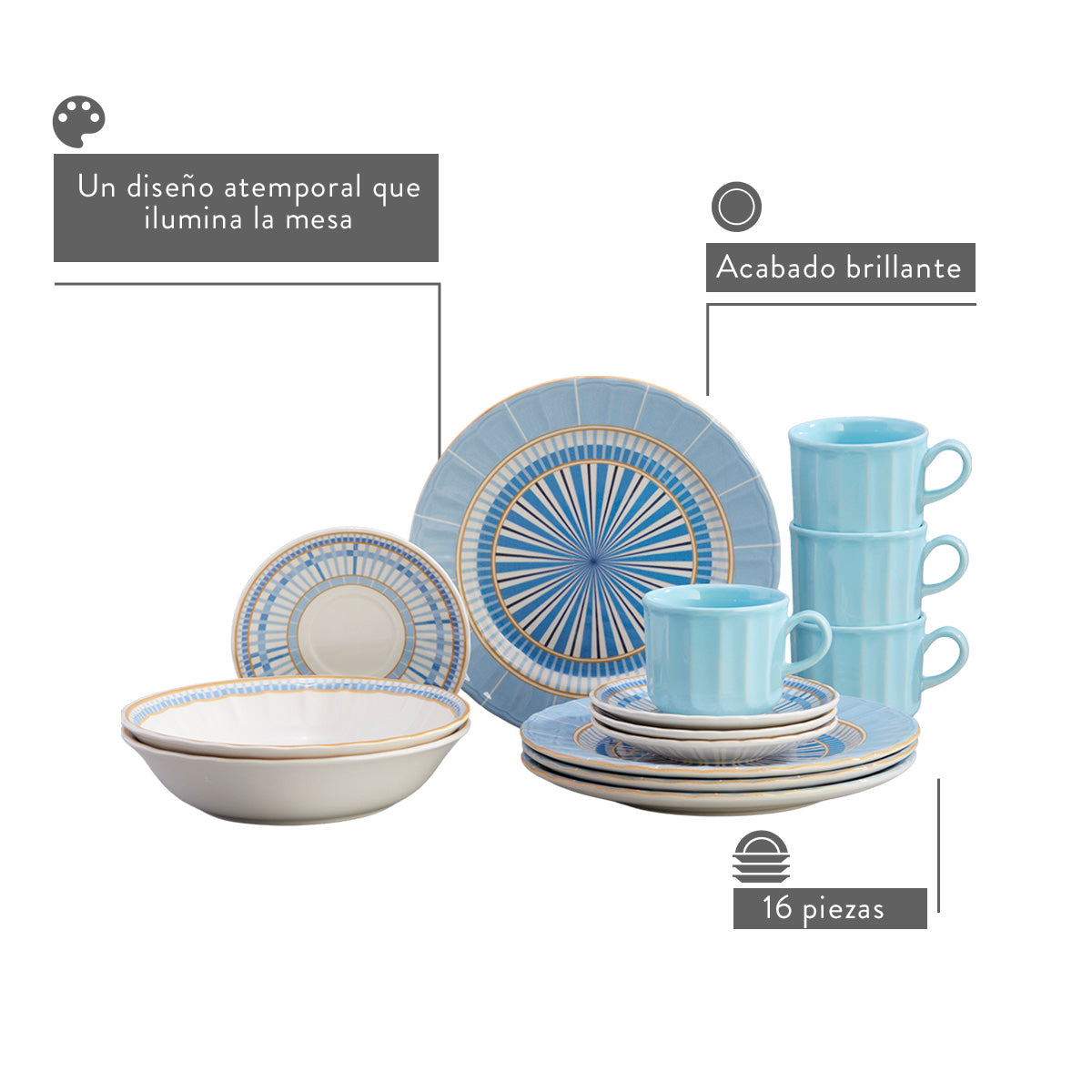 Vajilla decorativa Corona modelo Azura para 4 personas