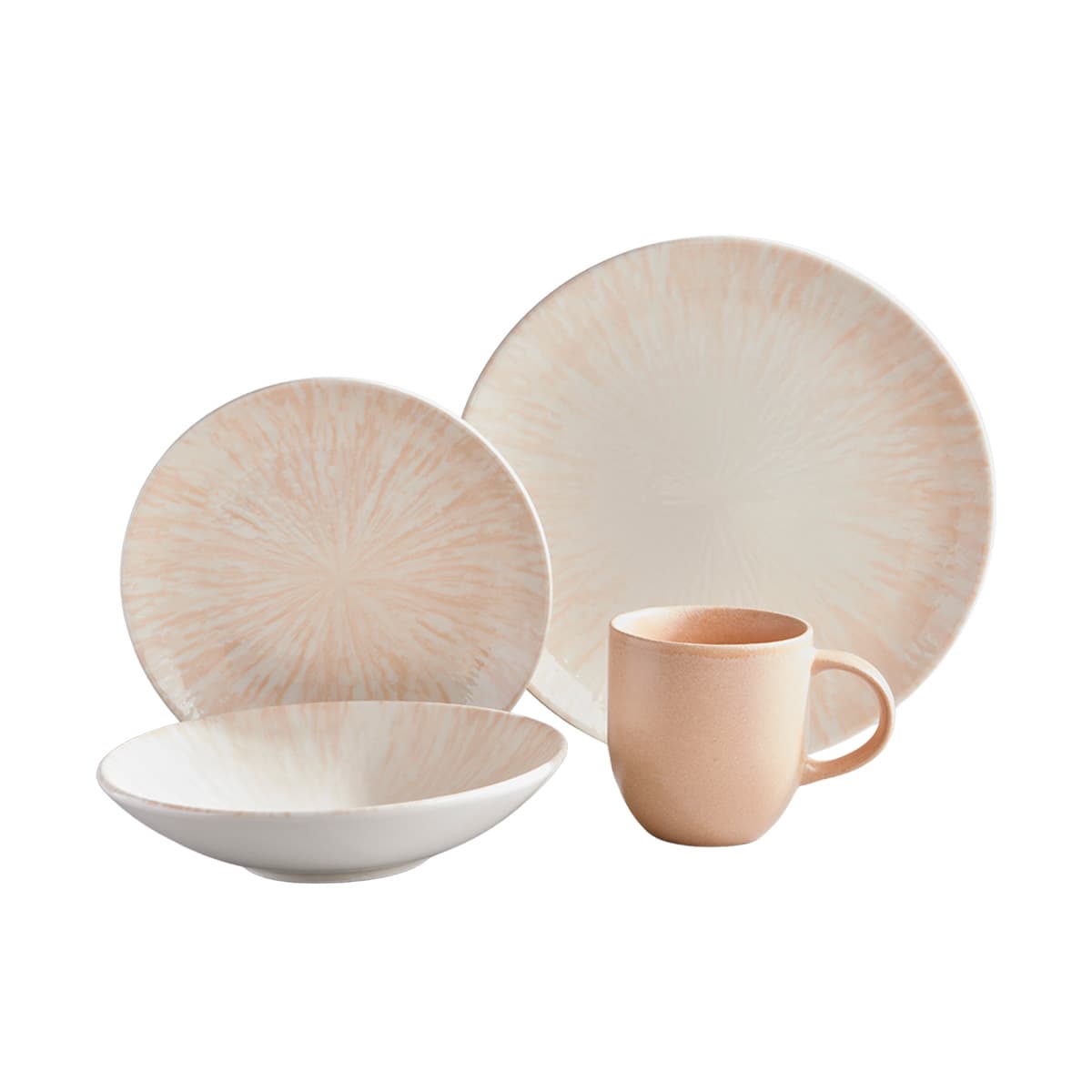 Vajilla Corona Nyssa 16 piezas en tonos pastel con textura artesanal
