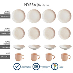 Vajilla Corona Nyssa 16 piezas en tonos pastel con textura artesanal